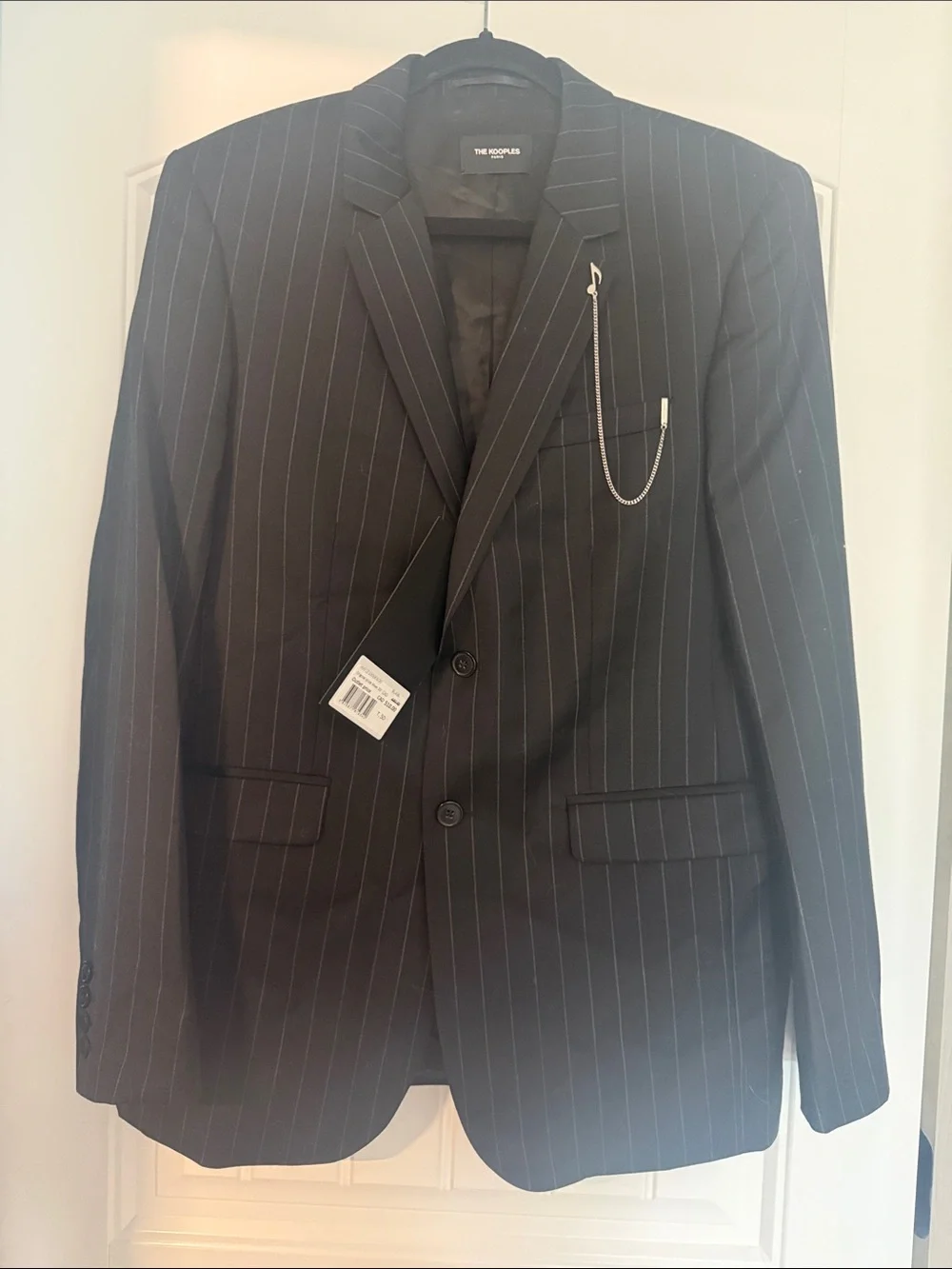 The Kooples Black Pinstripe Blazer with Decorative Chain